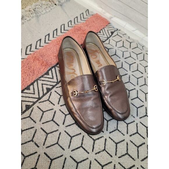 SAM EDELMAN LORAINE LEATHER LOAFERS in Black/Amethyst Metallic  SZ 9 - Picture 1 of 16